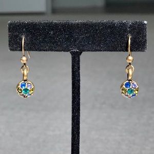 Jewel Tone Rhinestone and Bronze Dangly Earrings